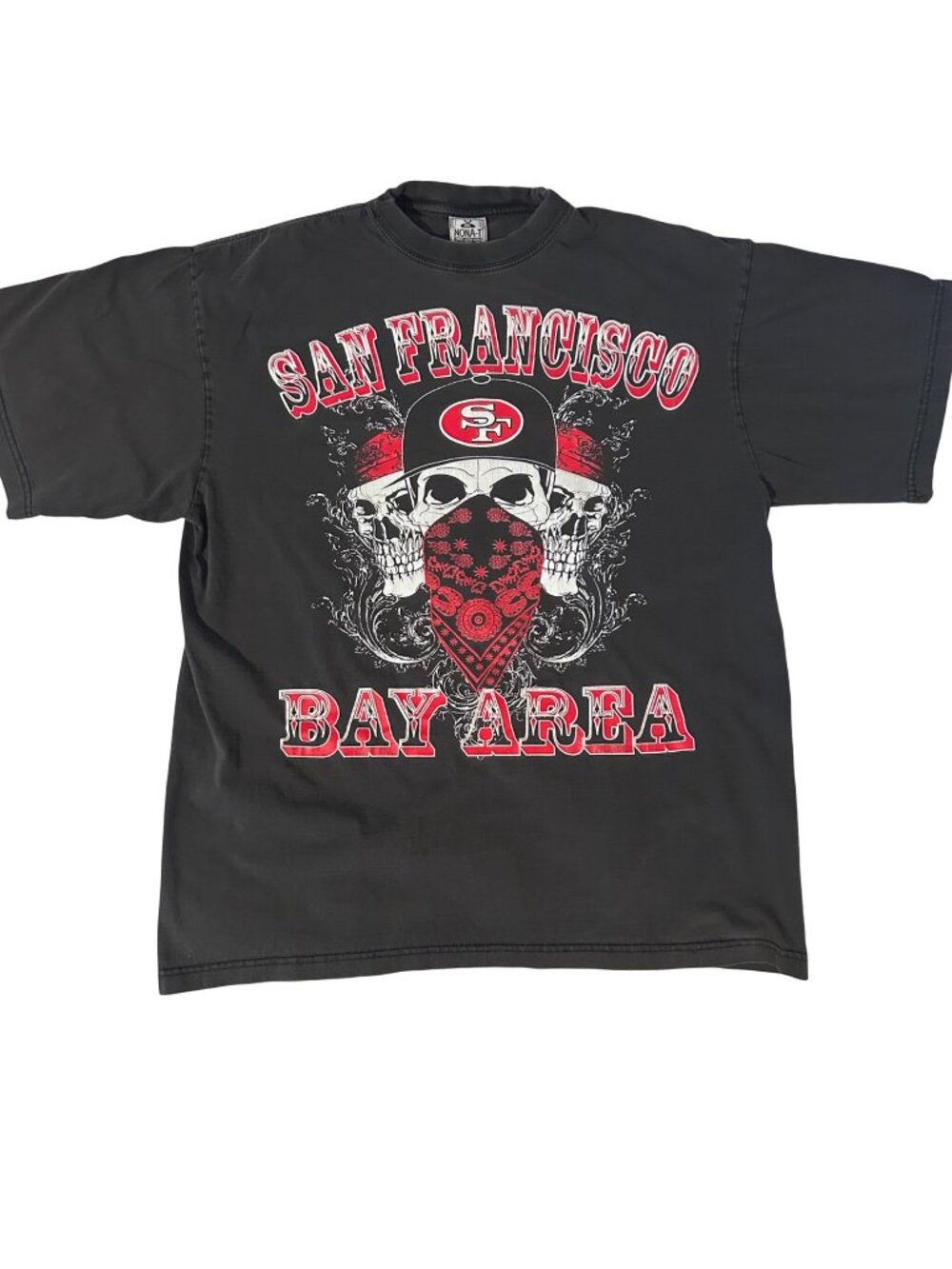 San Francisco 49er Graphic Tee 2XL Nona-T Heavyweight Black & Red Skull Bandana